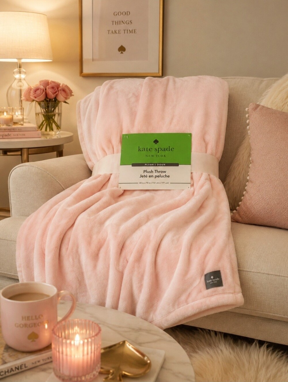 Kate Spade Ballet Pink Plush Throw Blanket